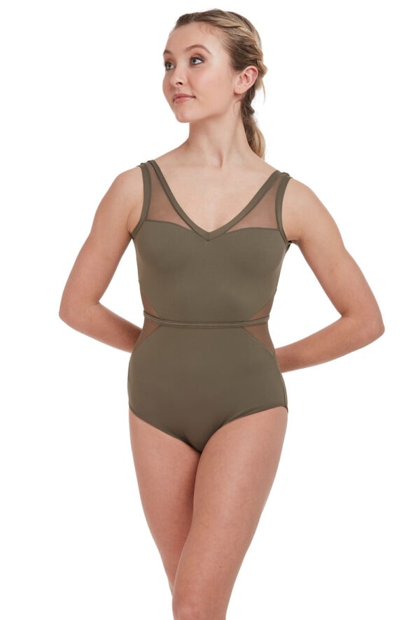 V-Neck Mesh Panel Leotard