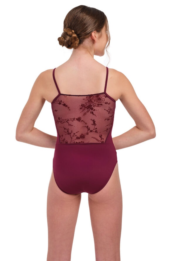 31716-Ginesta-burgundy-back Ginesta - Camisole Leotard with Flocked Tulle detail