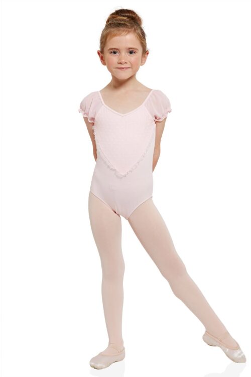 Girls heart mesh puff sleeve leotard