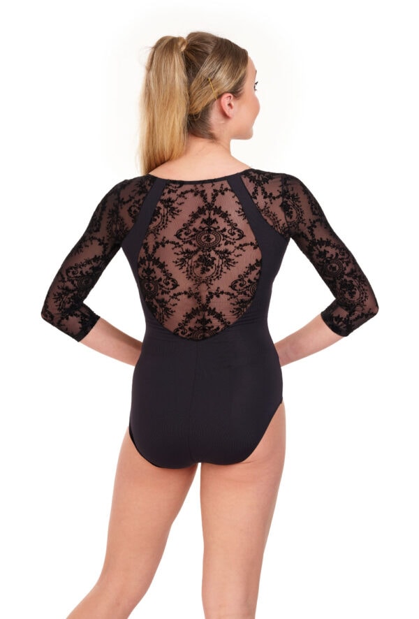 Mernila 3/4 Sleeve Flocked Mesh Leotard