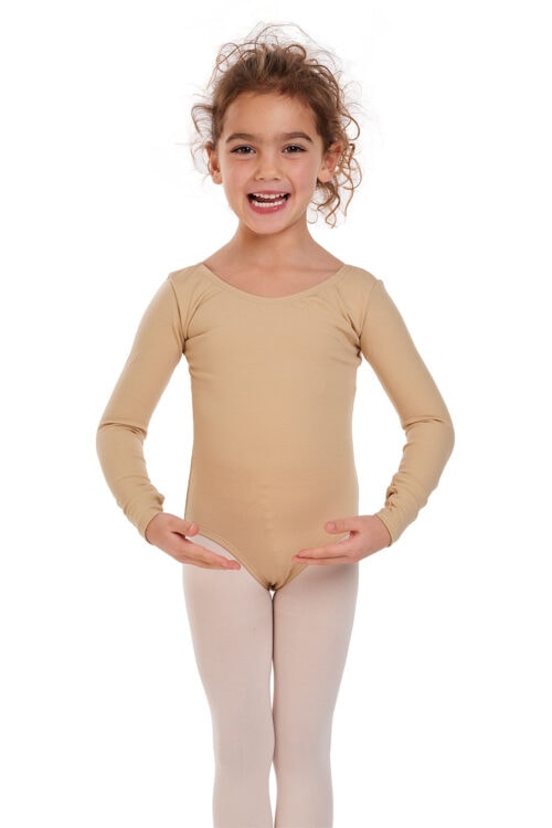 TB134C-nude-front Girls Team Basic Long Sleeve Leotard