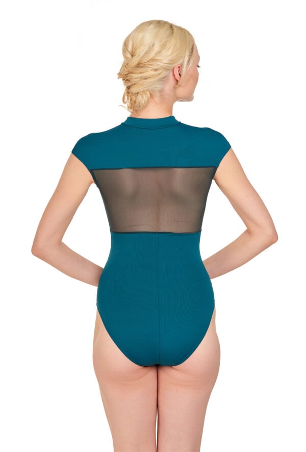 Scuba Mesh 2 - High Neck Cap Sleeve Leotard with Zip