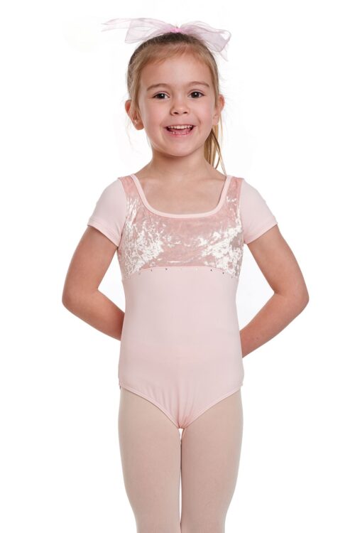 Andie - Girls Crushed Velvet and Mesh Leotard