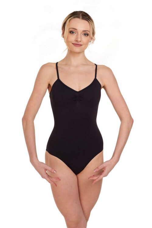 Angie-blk-front Angie - Meryl Camisole Leotard with Open Back