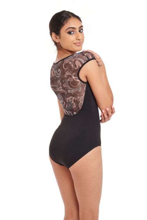 Cap Sleeve Leotard with Paisley Mesh Back