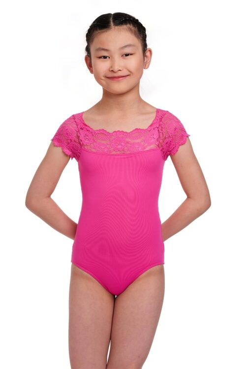 Girls Cap Sleeve Scallop Lace Top Leotard
