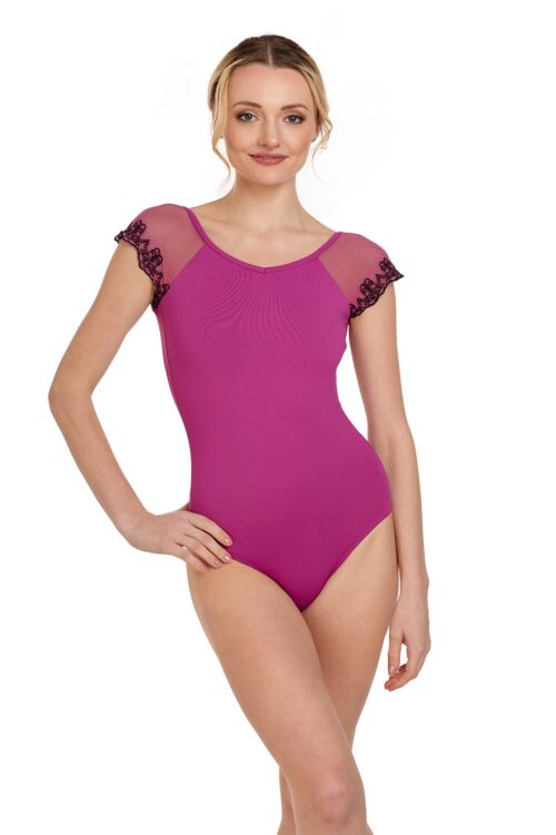 Denise - Embroidered Mesh Cap Sleeve Leotard