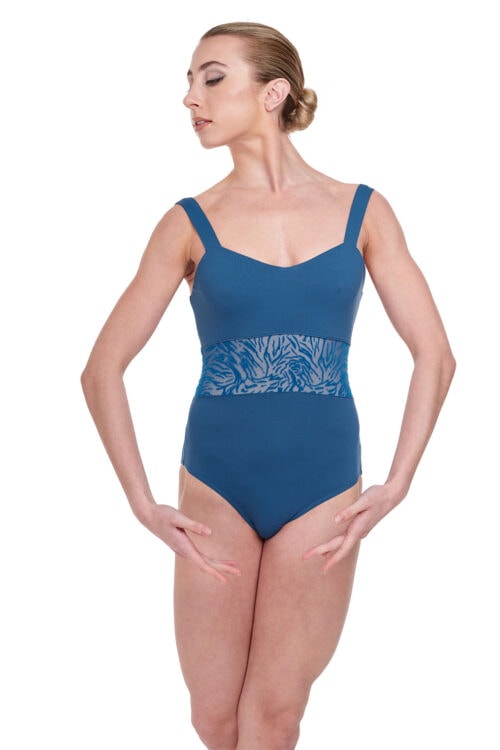 L1297-teal-front Chloe Wide Strap Leotard