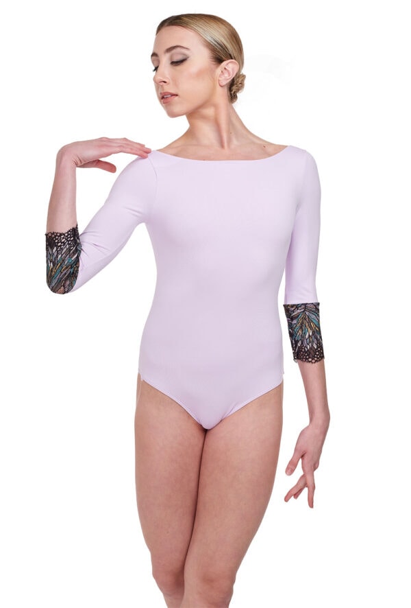 Christina Lace Trim 3/4 Sleeve Leotard