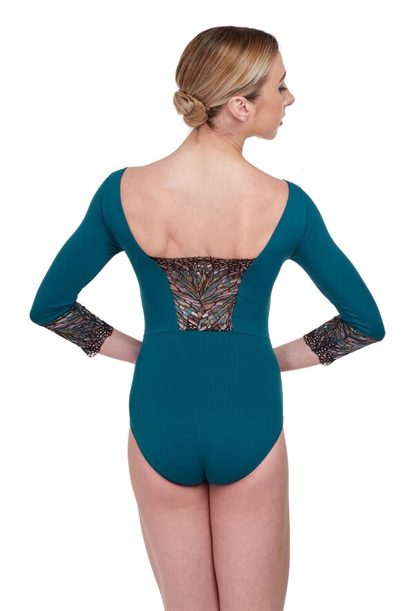 Christina Lace Trim 3/4 Sleeve Leotard