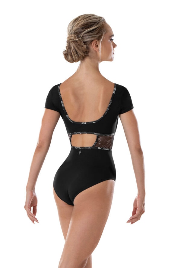 Mia Cap Sleeve Leotard with Ruched Mesh Bust