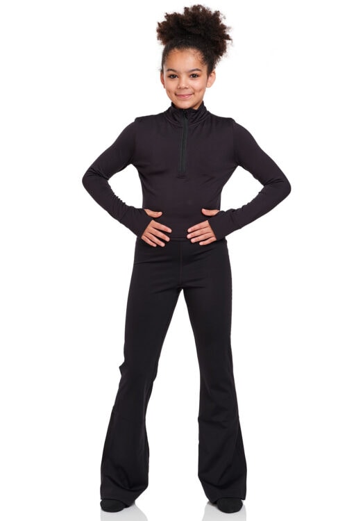 Silky-half-zip-jacket-and-jazz-pants-kdis-front Kids Long Sleeve Zip Crop Top - Logo Service Available