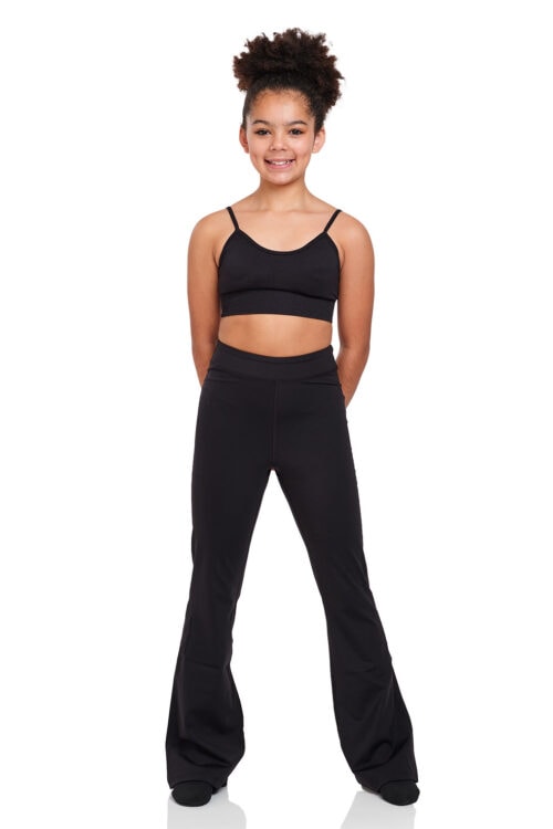 Silky-jazz-pants-kids-front Kids Flared Dance Jazz / Yoga Leggings